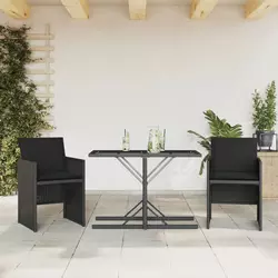 3-dijelni bistro set s jastucima crni od poliratana