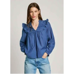 Pepe Jeans za ženske. PL304885 Bluza Lorely modra (L), Priložnostno, Bombaž, Dolg rokav