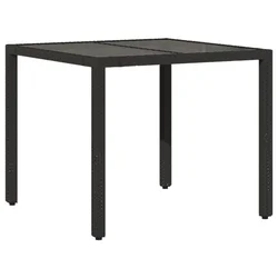 Vrtni stol sa staklenom pločom crni 90x90x75 cm od poliratana