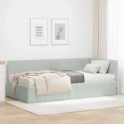 Kutni krevetni okvir s madracem 2 pcs Svjetlosiva Baršun