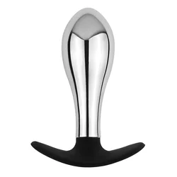 SuperLove Teardrop Metal Butt Plug with Silicone Base Silver Large