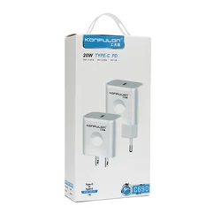 Kućni punjač KONFULON Joko C69D+DC15 PD20W sa kablom Type-C na Type-C beli 1m