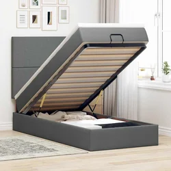 Otomanska postelja z vzmetnico & LEDs temno siva 90x200 cm