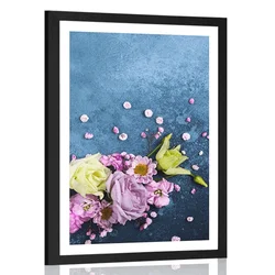Plakat s paspartujem abstraktni cvetovi - 60x90 white