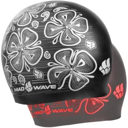 Mad wave reverse flora swim cap black/red
