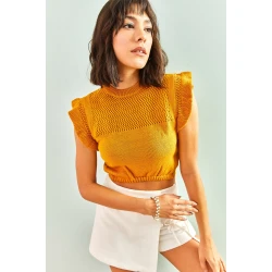 Bianco Lucci Womens Chest And Sleeves Patterned Knitwear Blouse