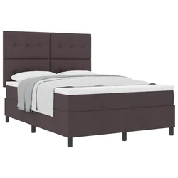 Vidaxl Postelja z vzmetnico z vzglavjem Temno rjava 140 x 190 cm blago