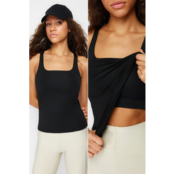Trendyol Black Compression 2 Layer Padded Sports Bra Square Neck Knitted Sports Top/Blouse