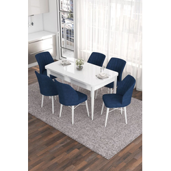 Hanah Home Set Trpezarijski sto i 6 stolica Eva, Plavo-beli