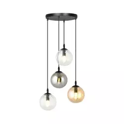 Luster na sajli COSMO 4xE14/10W/230V prečnik 40 cm crna/siva/bež/prozirna