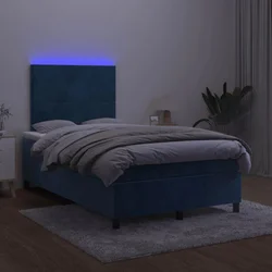 Krevet box spring s madracem LED tamnoplavi 120x200 cm baršun
