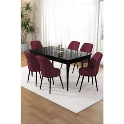 Hanah Home trpezarijski set Pir, sto i 6 stolica, ploča u dekoru crnog mermera, bordo tkanina Babyface