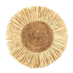 shumee STENSKA DEKORACIJA IZ RAFIJE OKROGLA 37 cm BOHO STIL