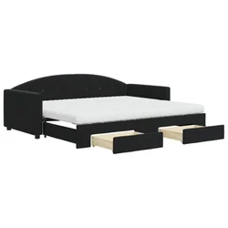 Vidaxl Izvlečna dnevna postelja s predali črna 90x200 cm žamet