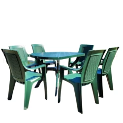 SANJA IPPI Baštenski set Rema, 6 stolica Ema ratan + Ovalni sto 120x80 cm, Zeleni
