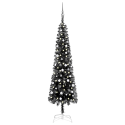 VIDAXL usko božićno drvce s LED svjetlima i kuglicama (240cm), crno