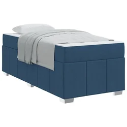 Vidaxl Konstrukcija postelje z vzmetnico Modra 90 x 200 cm blago