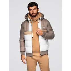 Ombre Mens puffer jacket with check lining - navy blue