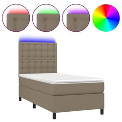 Vidaxl Box spring postelja z vzmetnico LED taupe 90x190 cm blago