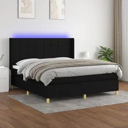 shumee Box spring postelja z vzmetnico LED črna 180x200 cm blago