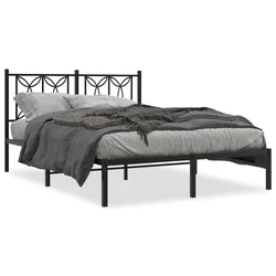 Vidaxl Kovinski posteljni okvir z vzglavjem črn 135x190 cm
