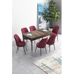 Hanah Home Set Trpezarijski sto i 6 stolica Han, Bordo-braon