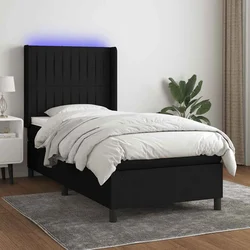 Vidaxl Box spring postelja z vzmetnico LED črna 80x200 cm blago