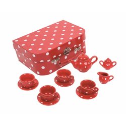 BIGJIGS TOYS Rdeči pikasti čajni komplet