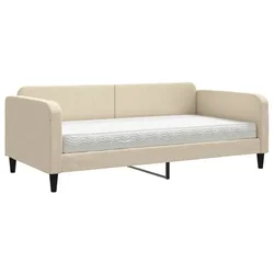 Vidaxl Dnevna postelja z vzmetnico krem 100x200 cm blago