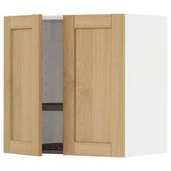 METOD Viseča omarica+odcejalnik/2 vrata, bela/Forsbacka hrast, 60x60 cm