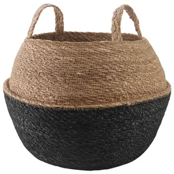 Saksija za biljke s ručkama Crna O 45 x 36 cm 100% morska trava