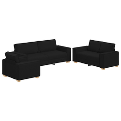 Sofa 3 pcs Crna 220 x 80 x 84 cm Platnasta tkanina