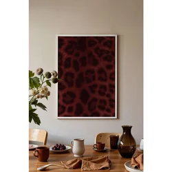 WallXpert uramljena slika 115237, leopard šara u bordo i crnoj boji, 30 x 40 cm, beli ram