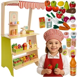 slomart KRUZZEL Leseni otroški mini market s 25 dodatki