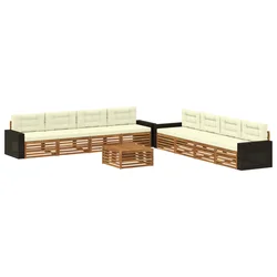 Set vanjskih sofa s jastukom 9 pcs Prirodna i krem Poliester
