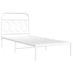 Vidaxl Kovinski posteljni okvir z vzglavjem bel 90x190 cm