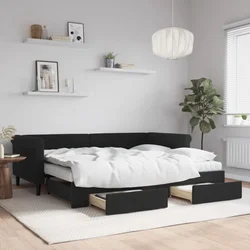 Dnevni krevet na razvlačenje s ladicama crni 90 x 200 cm baršun