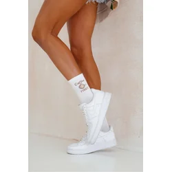 Milena Womens Socks Coffee FIRST White