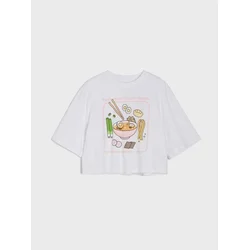 Sinsay - Pamučna oversize majica s printom Pusheen the Cat - belo