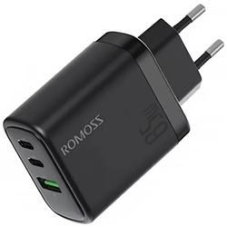 Romoss AC65H wall charger, 2x USB-C + USB, 65W (black) (6936857203964)