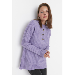 Trendyol Lilac Collar and Buttons, Corduroy Knitwear Sweater