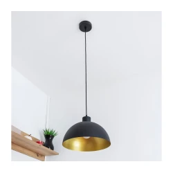Luster na sajli VESPER 1xE27/15 W/230 V, prečnik 30 cm, crna/zlatna