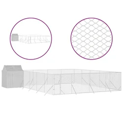 Vanjski kavez za pse s krovom srebrni 10 x 10 x 2,5 m čelični