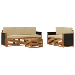 Set vanjskih sofa 6 kom. Prirodna i bež Čvrsto drvo akacije