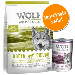 WOLF OF WILDERNESS hrana za pse WILD HILLS, 1 kg suha hrana + 6 x 400 g mokra hrana - patka