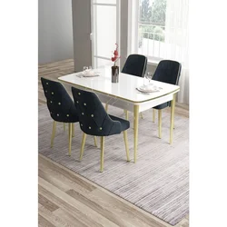 Hanah Home trpezarijski set Tia, sto i 4 stolice, bela ploča, zlatne noge, antracit tkanina Babyface