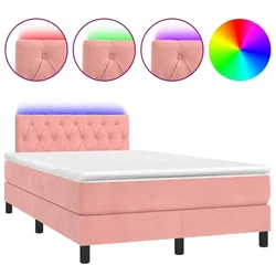 Vidaxl Box spring postelja z vzmetnico LED roza 120x200 cm žamet