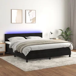 shumee Box spring postelja z vzmetnico LED črna 160x200 cm žamet