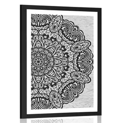 Plakat s paspartujem rožasta Mandala v črnobeli varianti - 60x90 silver