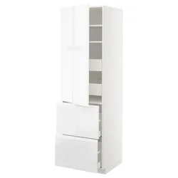 METOD / MAXIMERA Vis.el. s polic/4fiok/vrat/2front, bela/Voxtorp v. sjaj bela, 60x60x200 cm